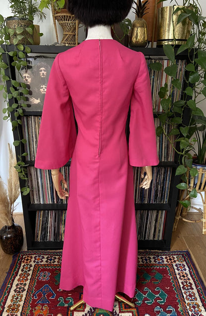 Vintage 1970s Pink Bell Sleeve Maxi Dress