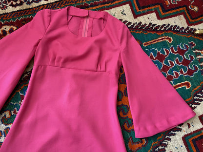 Vintage 1970s Pink Bell Sleeve Maxi Dress