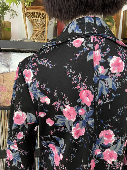 Vintage 1960s Black Pink Print Housecoat