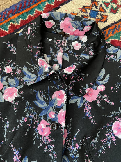 Vintage 1960s Black Pink Print Housecoat