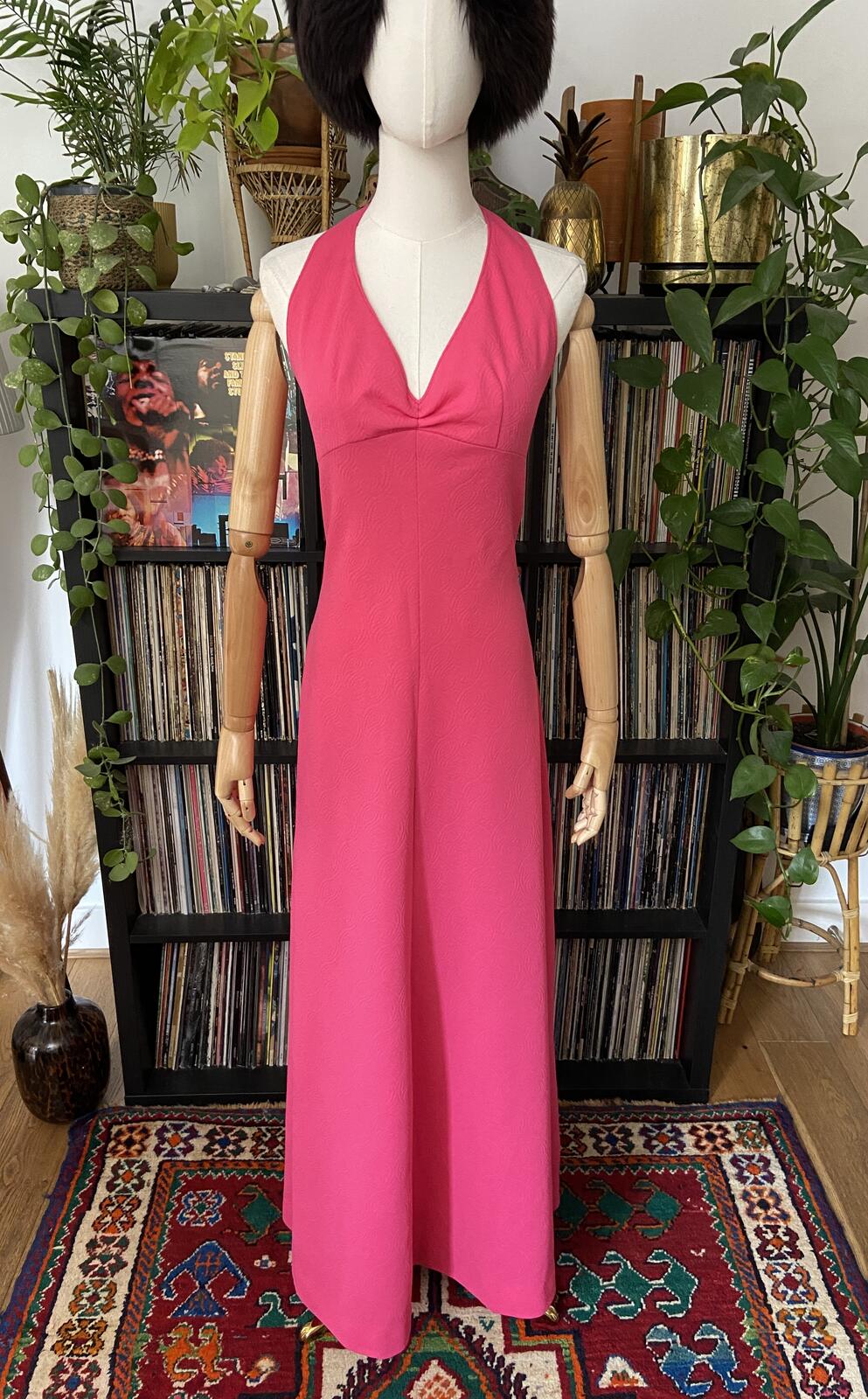 Vintage 1970s Pink Halterneck Maxi Dress