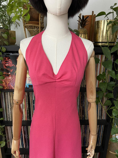 Vintage 1970s Pink Halterneck Maxi Dress