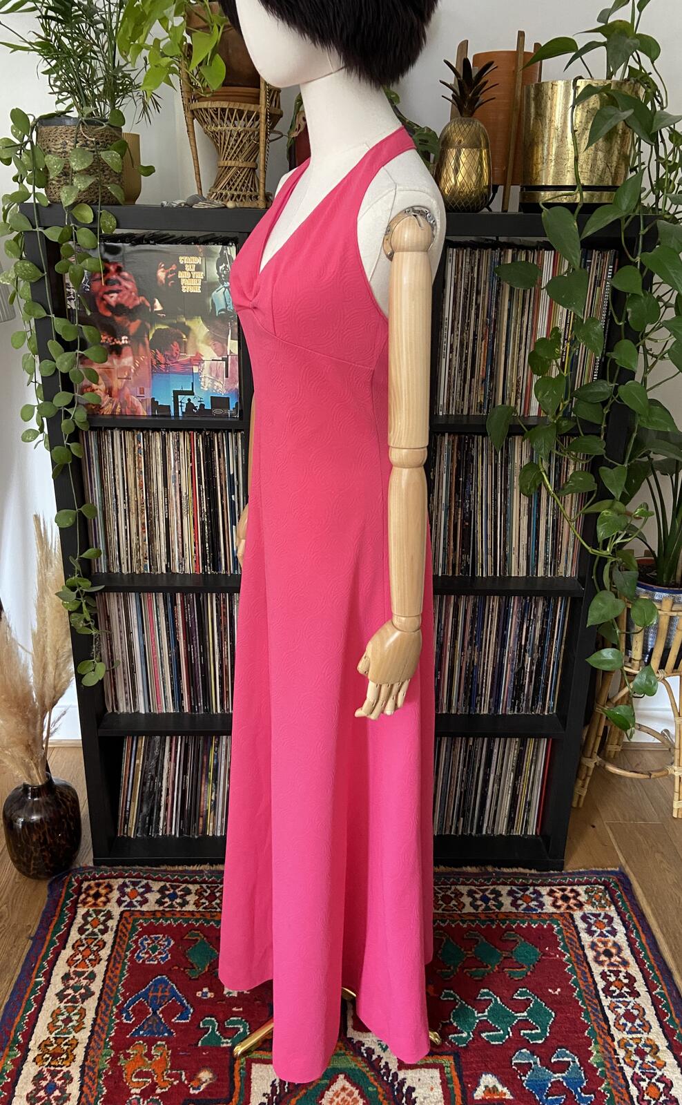 Vintage 1970s Pink Halterneck Maxi Dress