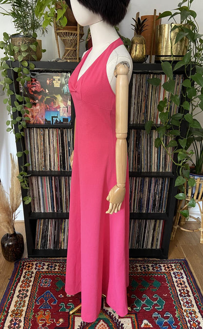 Vintage 1970s Pink Halterneck Maxi Dress