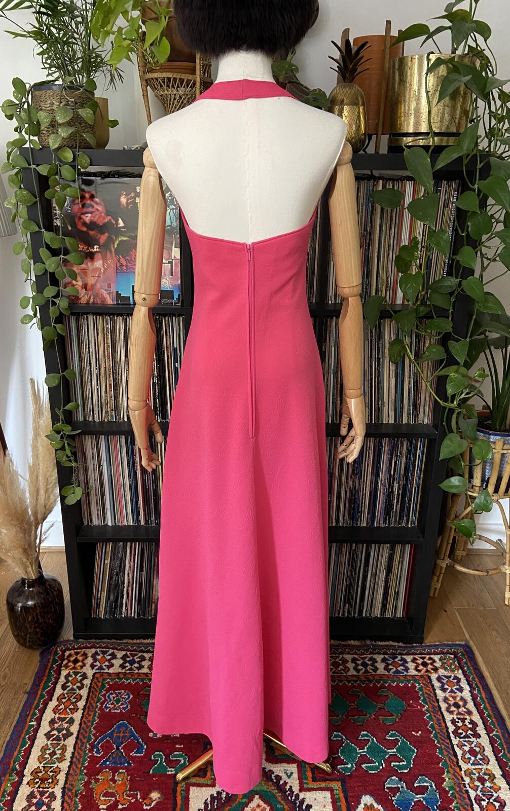 Vintage 1970s Pink Halterneck Maxi Dress