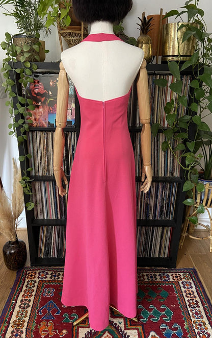 Vintage 1970s Pink Halterneck Maxi Dress