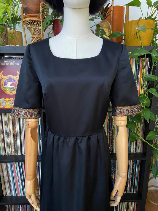Vintage 1970s Black Folk Maxi Dress
