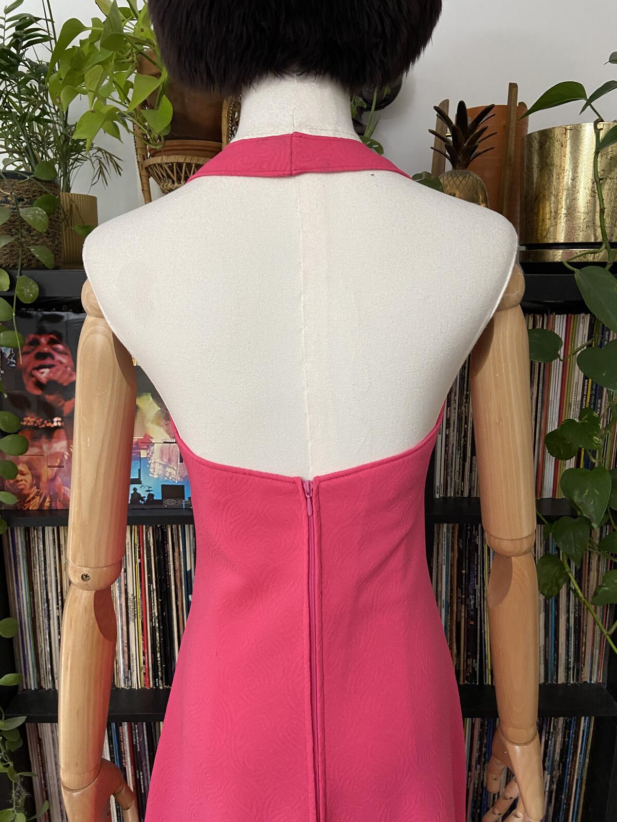 Vintage 1970s Pink Halterneck Maxi Dress