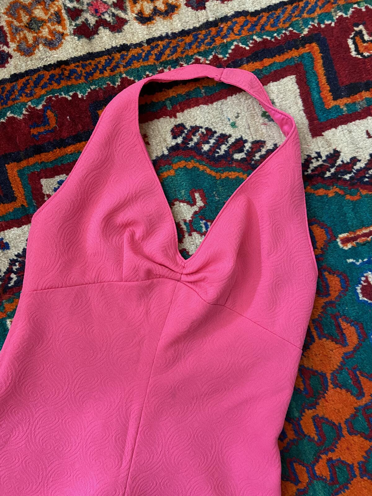 Vintage 1970s Pink Halterneck Maxi Dress