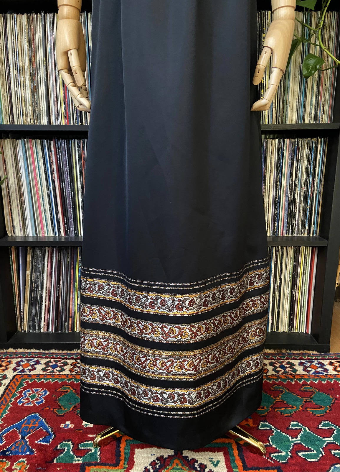 Vintage 1970s Black Folk Maxi Dress