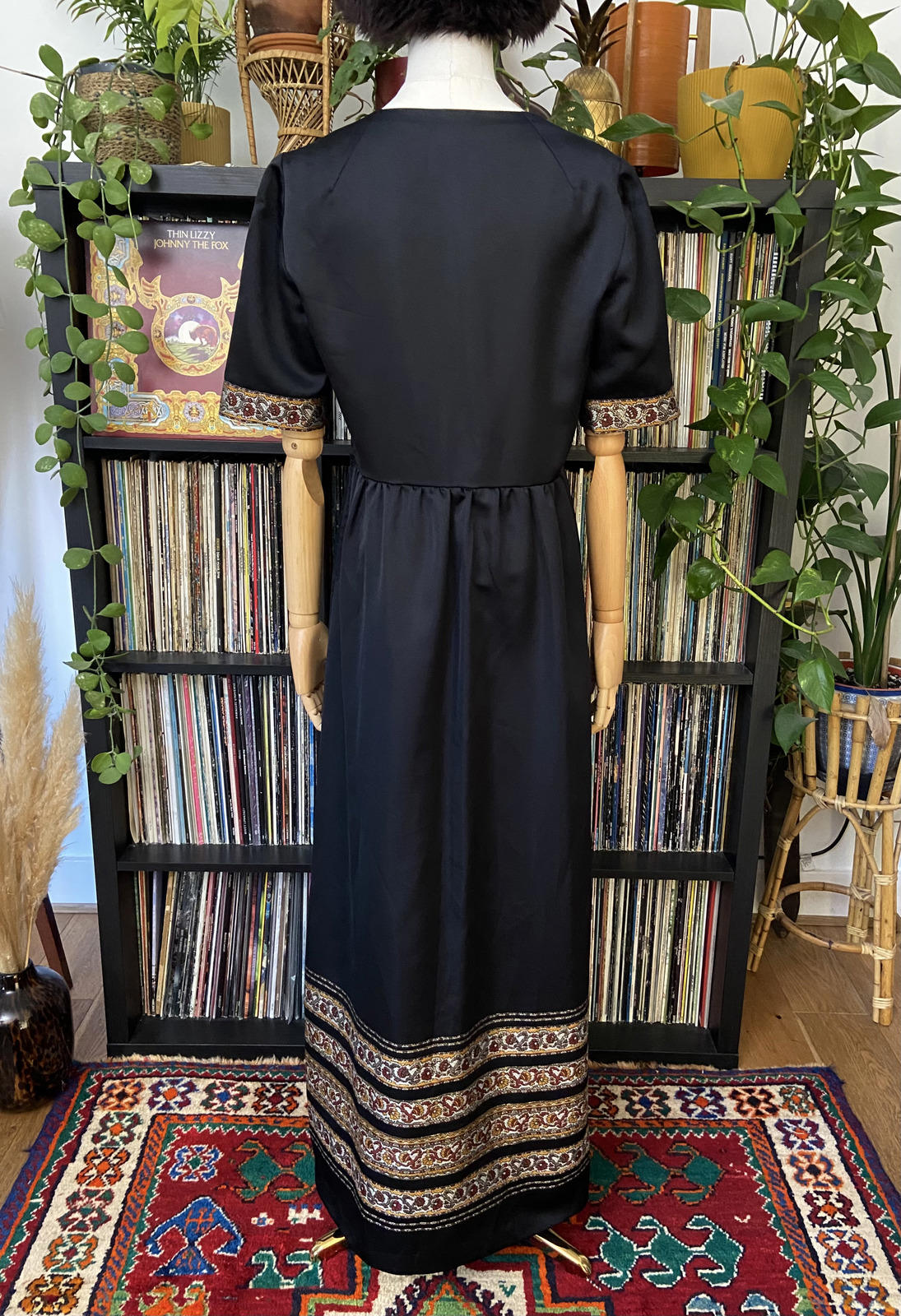Vintage 1970s Black Folk Maxi Dress