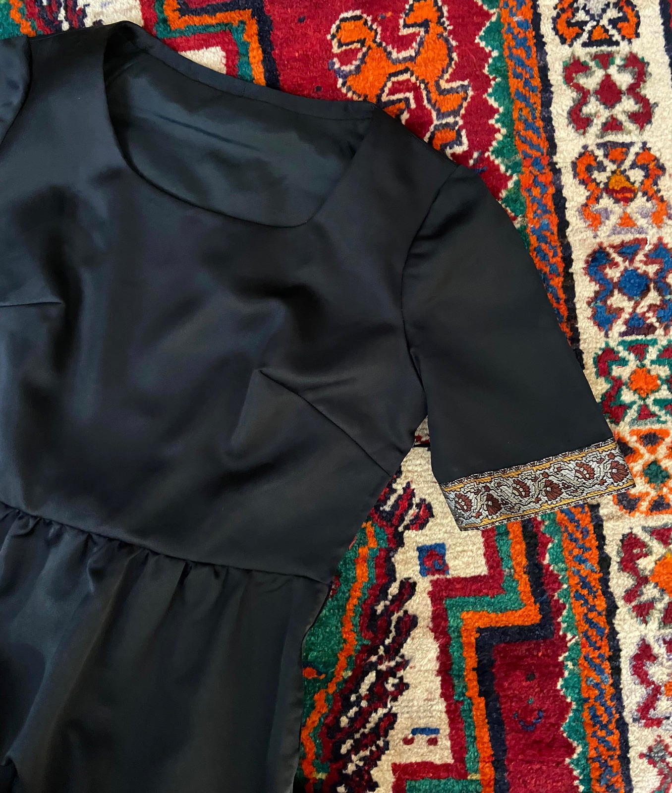 Vintage 1970s Black Folk Maxi Dress