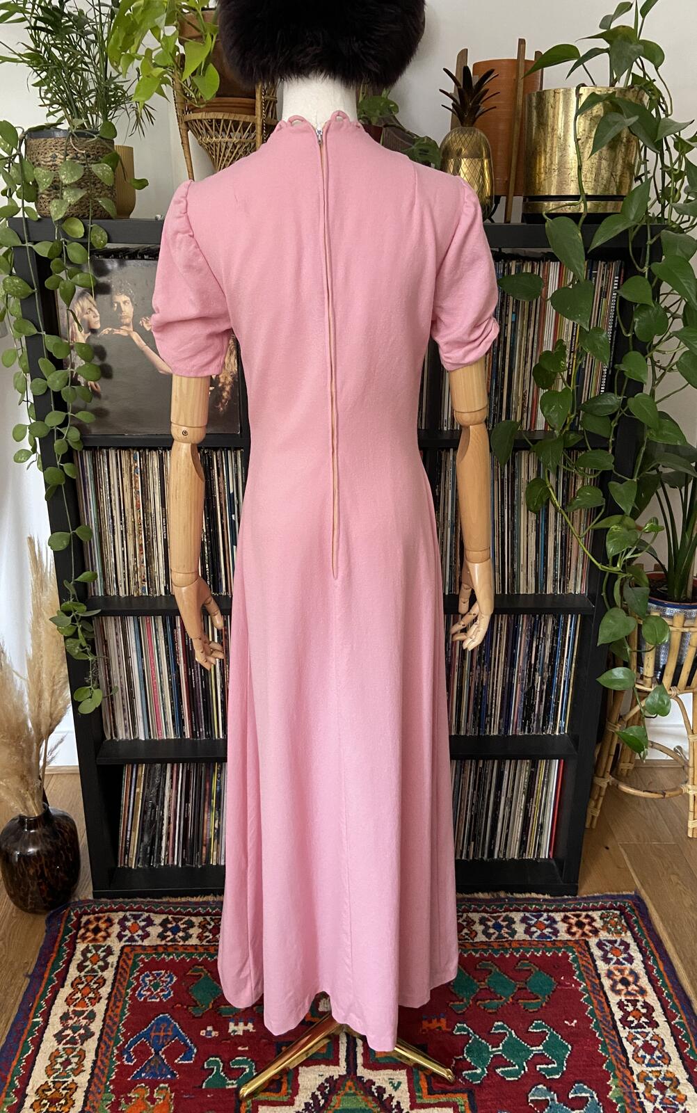 Vintage 1970s Scallop Edged Pale Pink Maxi Dress