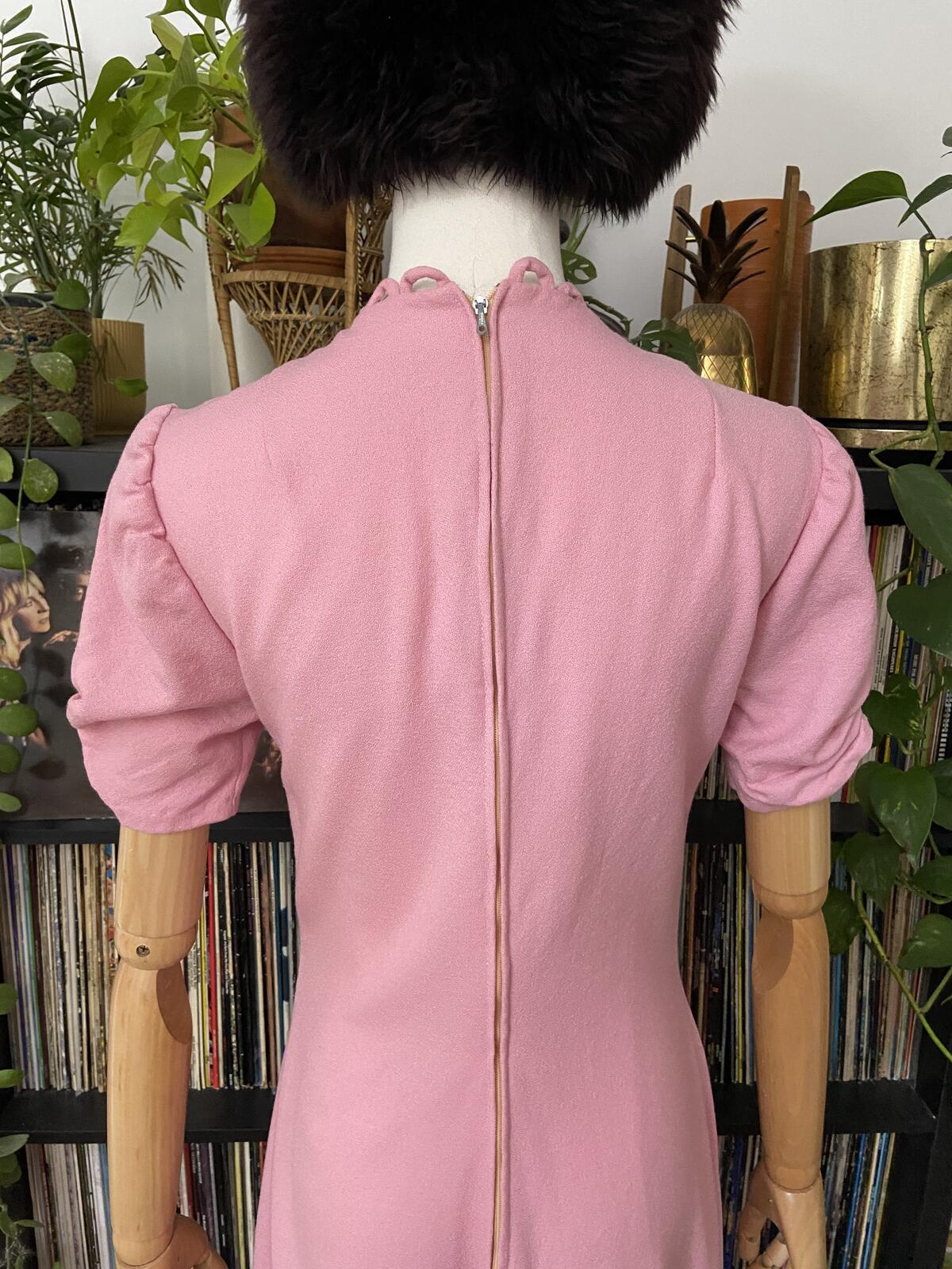 Vintage 1970s Scallop Edged Pale Pink Maxi Dress