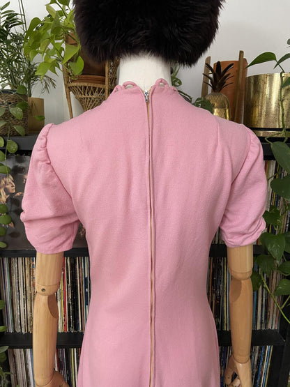 Vintage 1970s Scallop Edged Pale Pink Maxi Dress