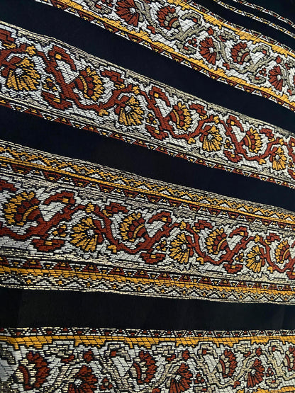 Vintage 1970s Black Folk Maxi Dress