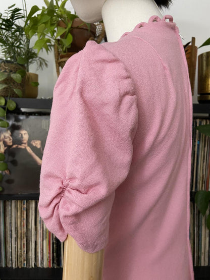 Vintage 1970s Scallop Edged Pale Pink Maxi Dress
