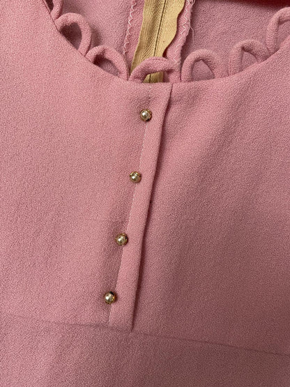 Vintage 1970s Scallop Edged Pale Pink Maxi Dress