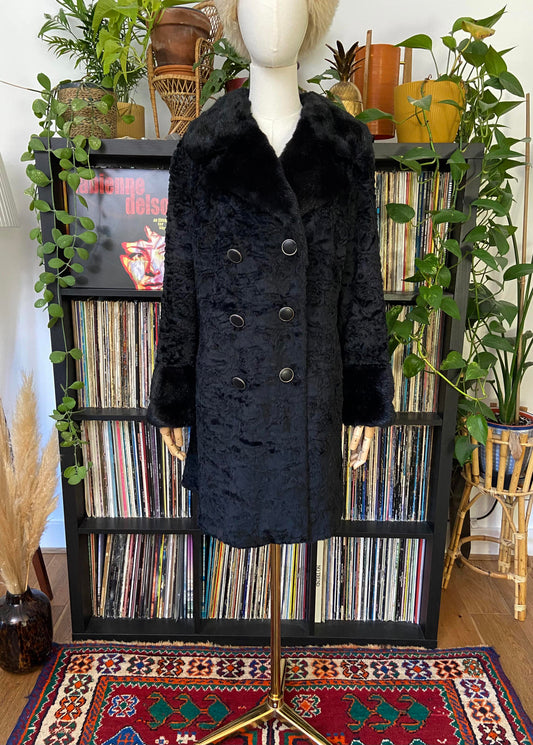 Vintage 1960s Black Faux Fur Coat