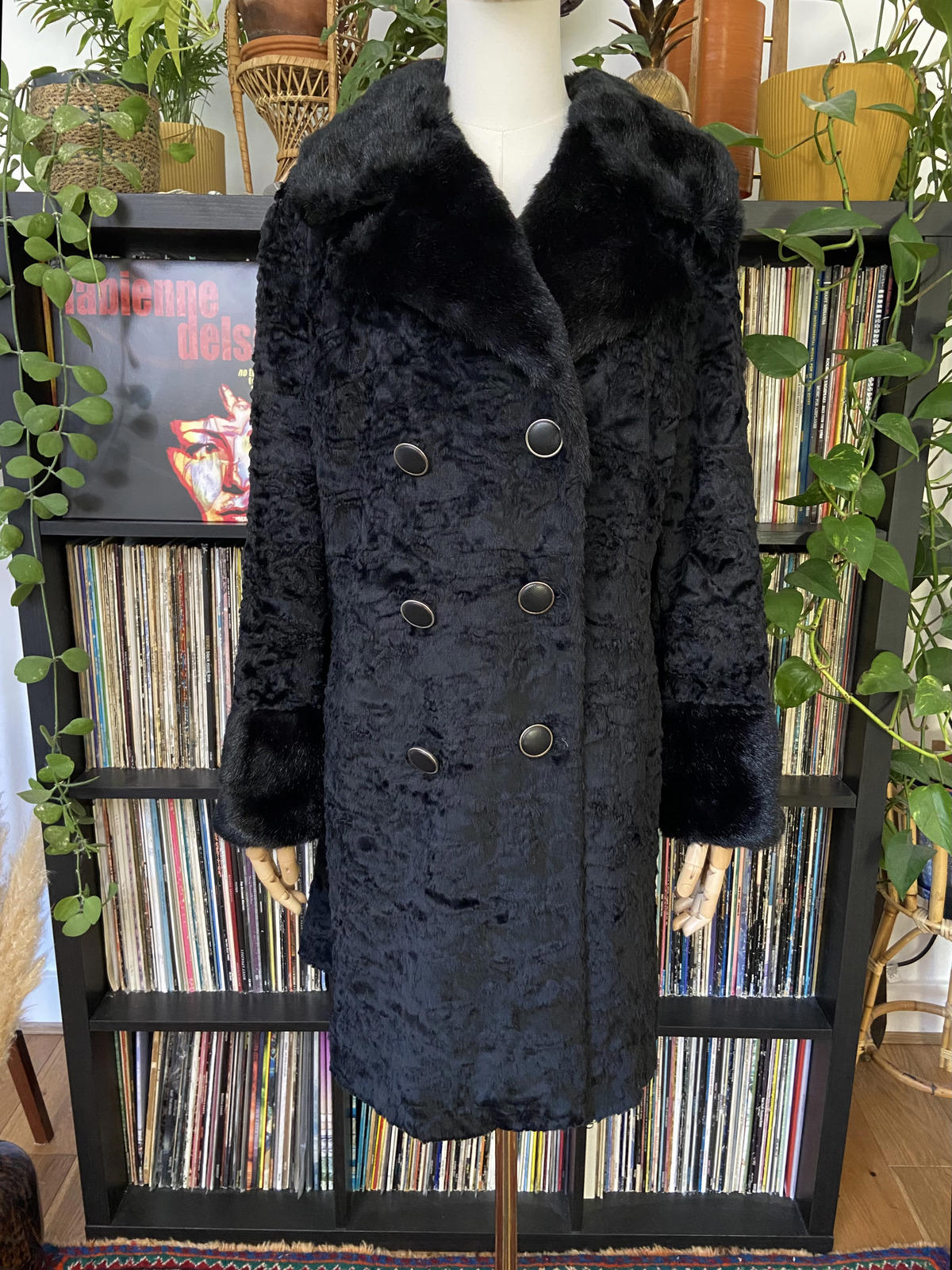 Vintage 1960s Black Faux Fur Coat