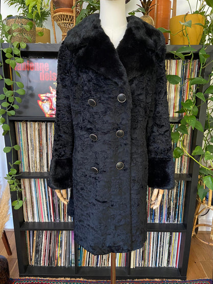 Vintage 1960s Black Faux Fur Coat