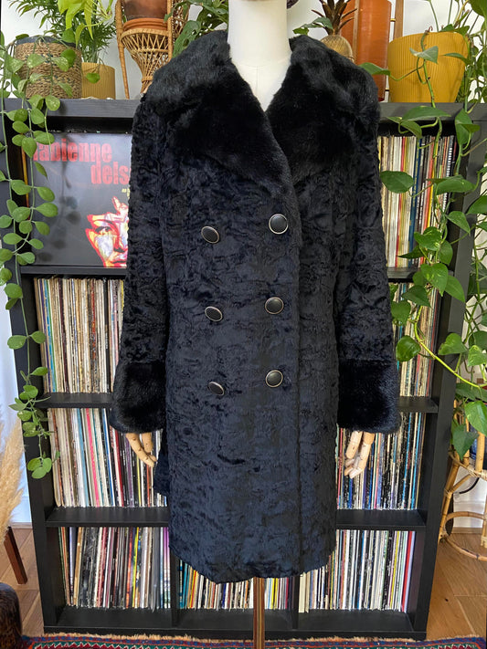 Vintage 1960s Black Faux Fur Coat