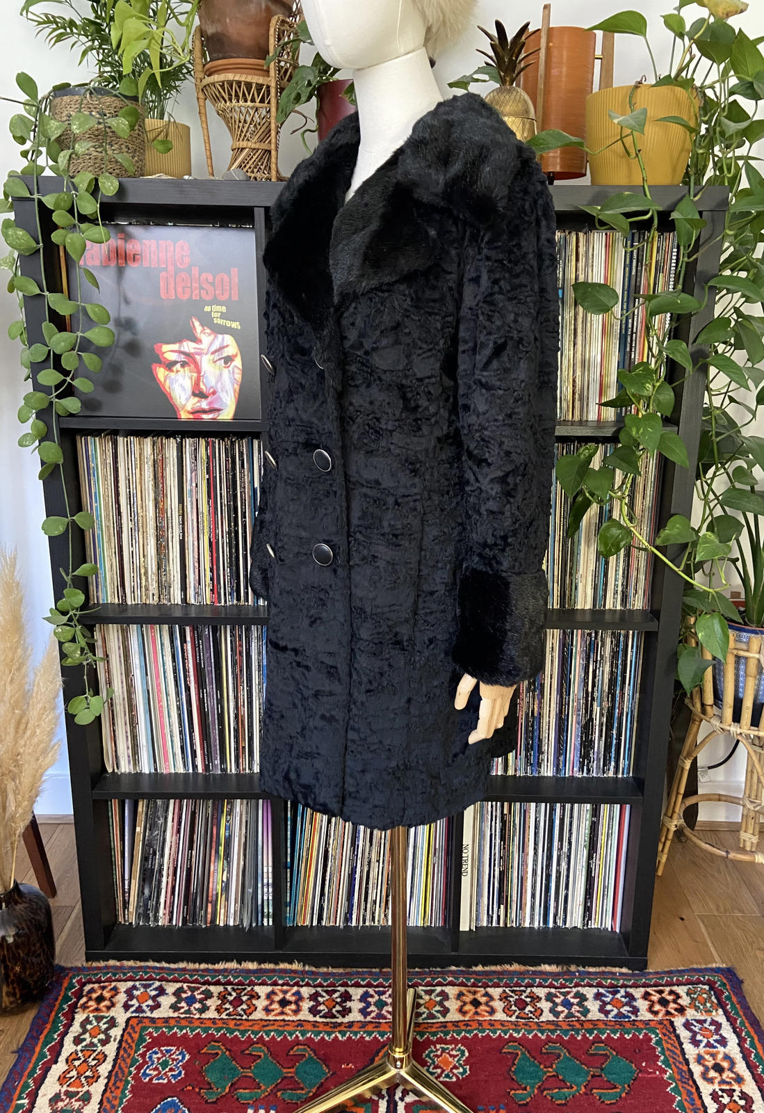 Vintage 1960s Black Faux Fur Coat