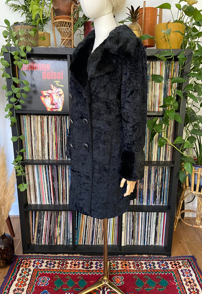 Vintage 1960s Black Faux Fur Coat