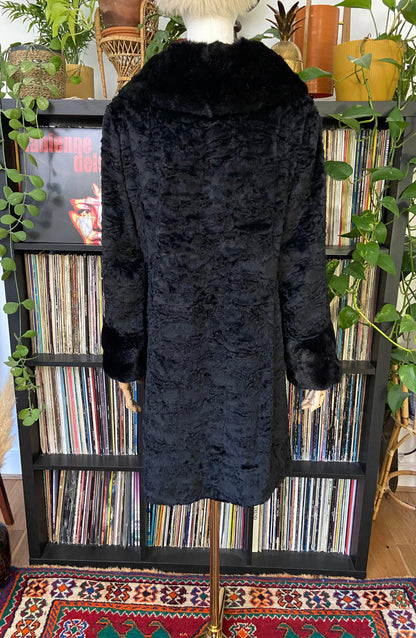 Vintage 1960s Black Faux Fur Coat