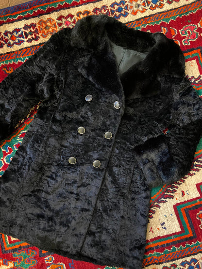 Vintage 1960s Black Faux Fur Coat