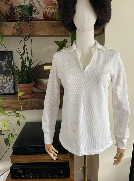Vintage 1970s White Textured Zip Up Top