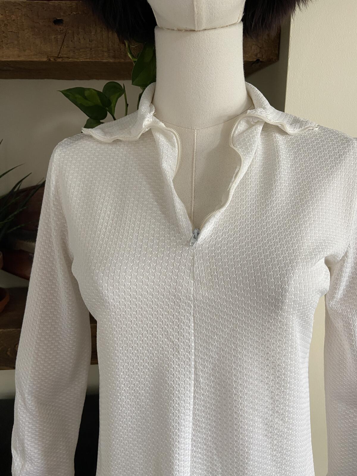 Vintage 1970s White Textured Zip Up Top