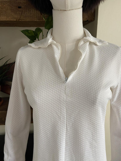 Vintage 1970s White Textured Zip Up Top