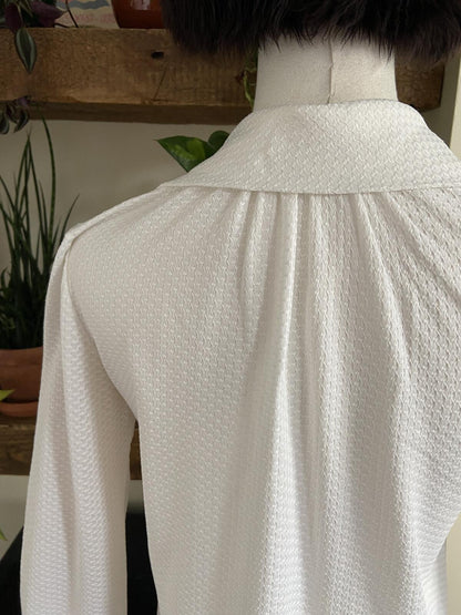 Vintage 1970s White Textured Zip Up Top