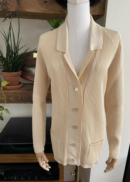 Vintage 1970s Beige Waffle Knit Cardigan