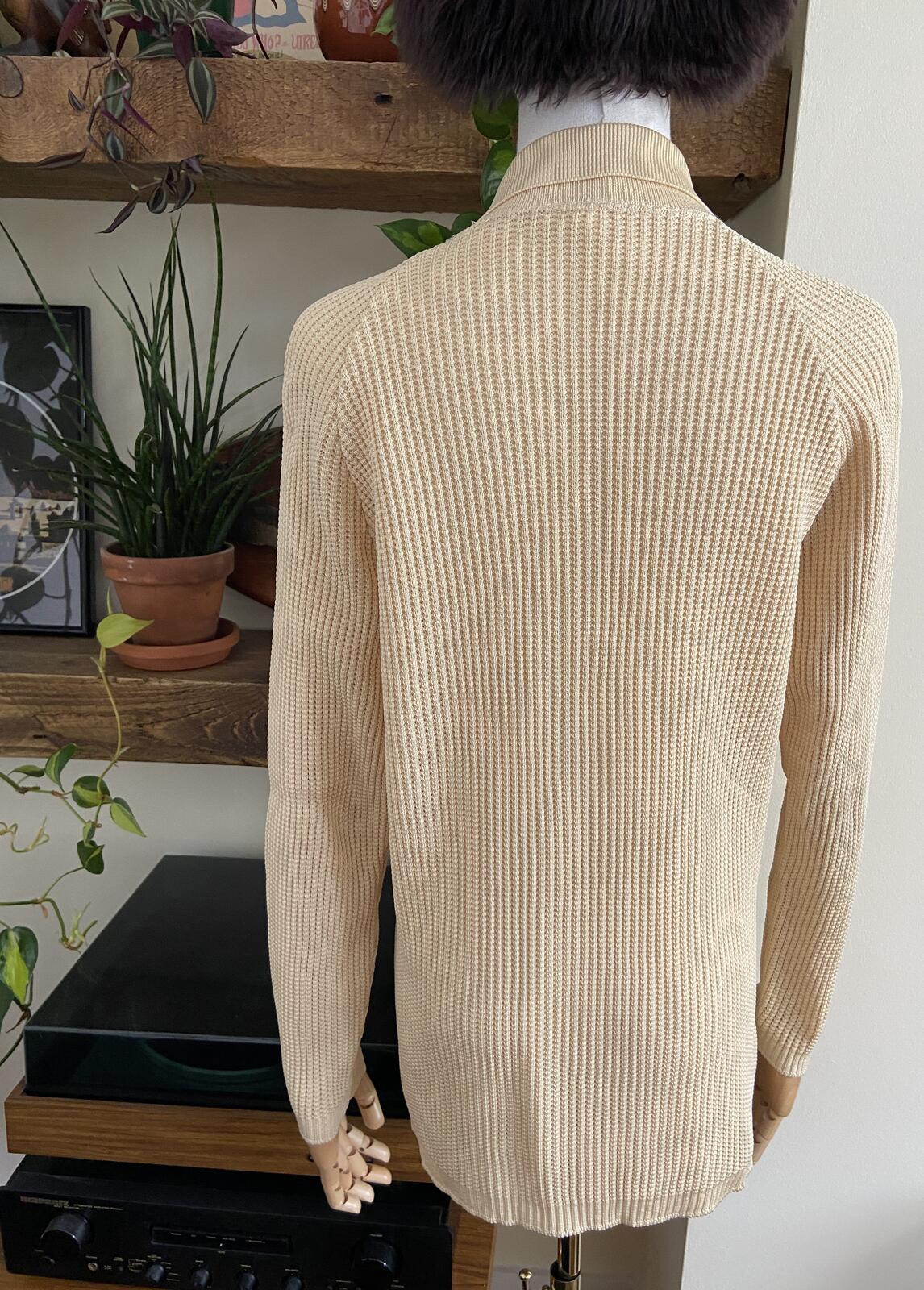 Vintage 1970s Beige Waffle Knit Cardigan