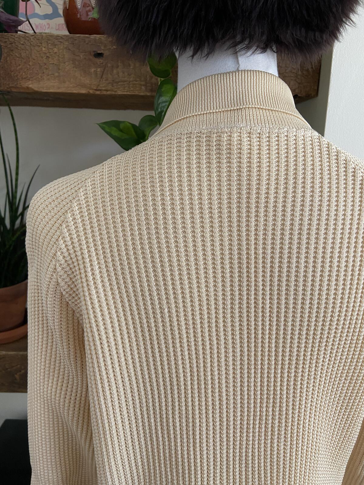 Vintage 1970s Beige Waffle Knit Cardigan