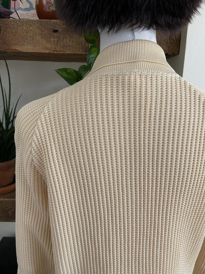Vintage 1970s Beige Waffle Knit Cardigan