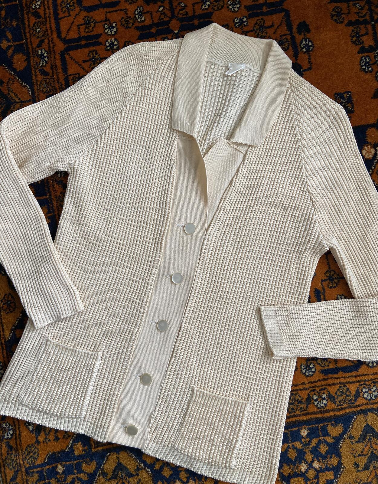 Vintage 1970s Beige Waffle Knit Cardigan