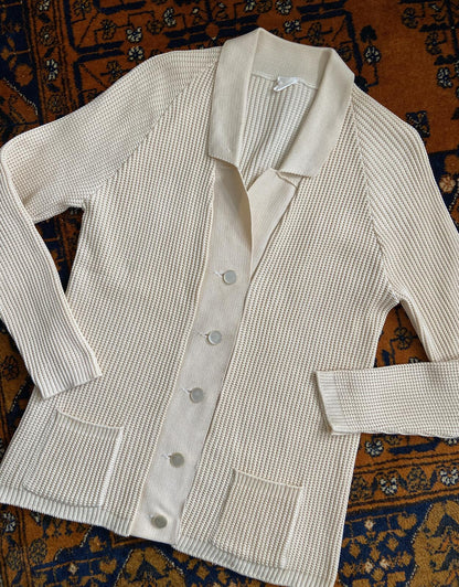 Vintage 1970s Beige Waffle Knit Cardigan
