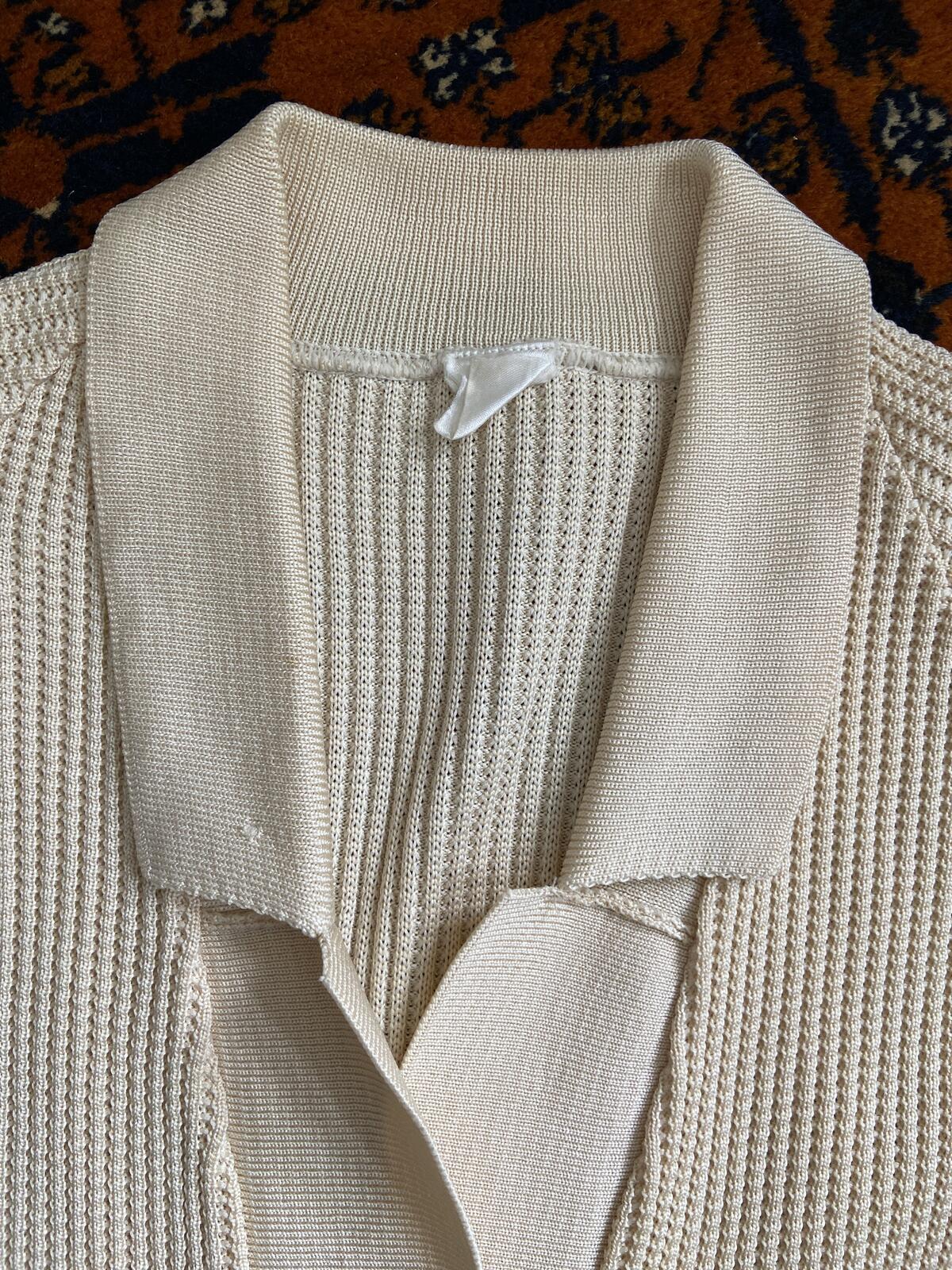 Vintage 1970s Beige Waffle Knit Cardigan