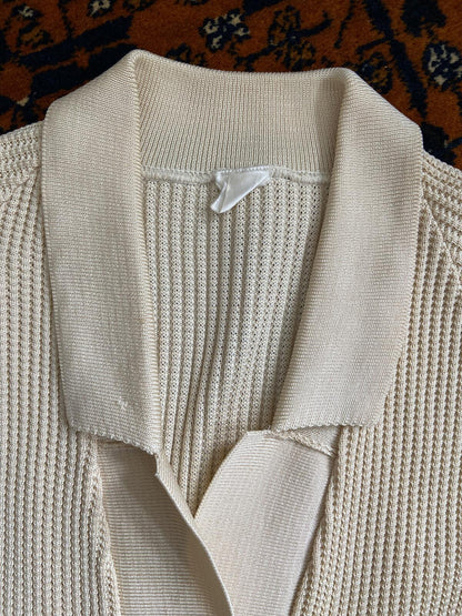 Vintage 1970s Beige Waffle Knit Cardigan