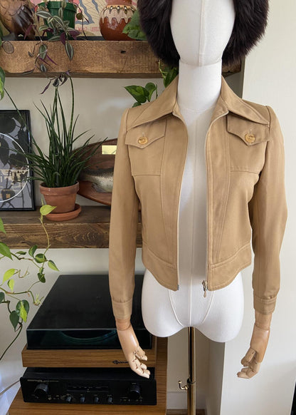 Vintage 1970s Beige Cropped Dagger Collar Jacket