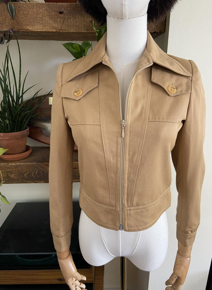 Vintage 1970s Beige Cropped Dagger Collar Jacket