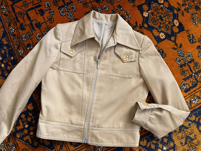 Vintage 1970s Beige Cropped Dagger Collar Jacket