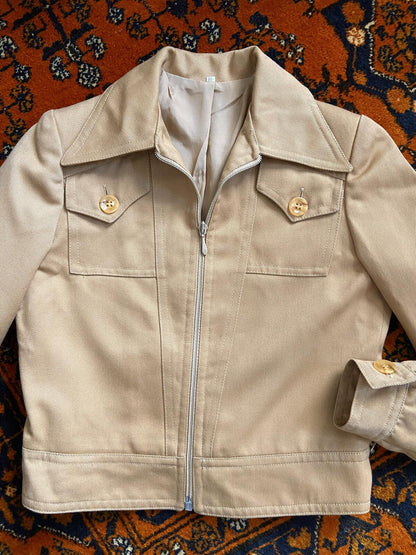 Vintage 1970s Beige Cropped Dagger Collar Jacket