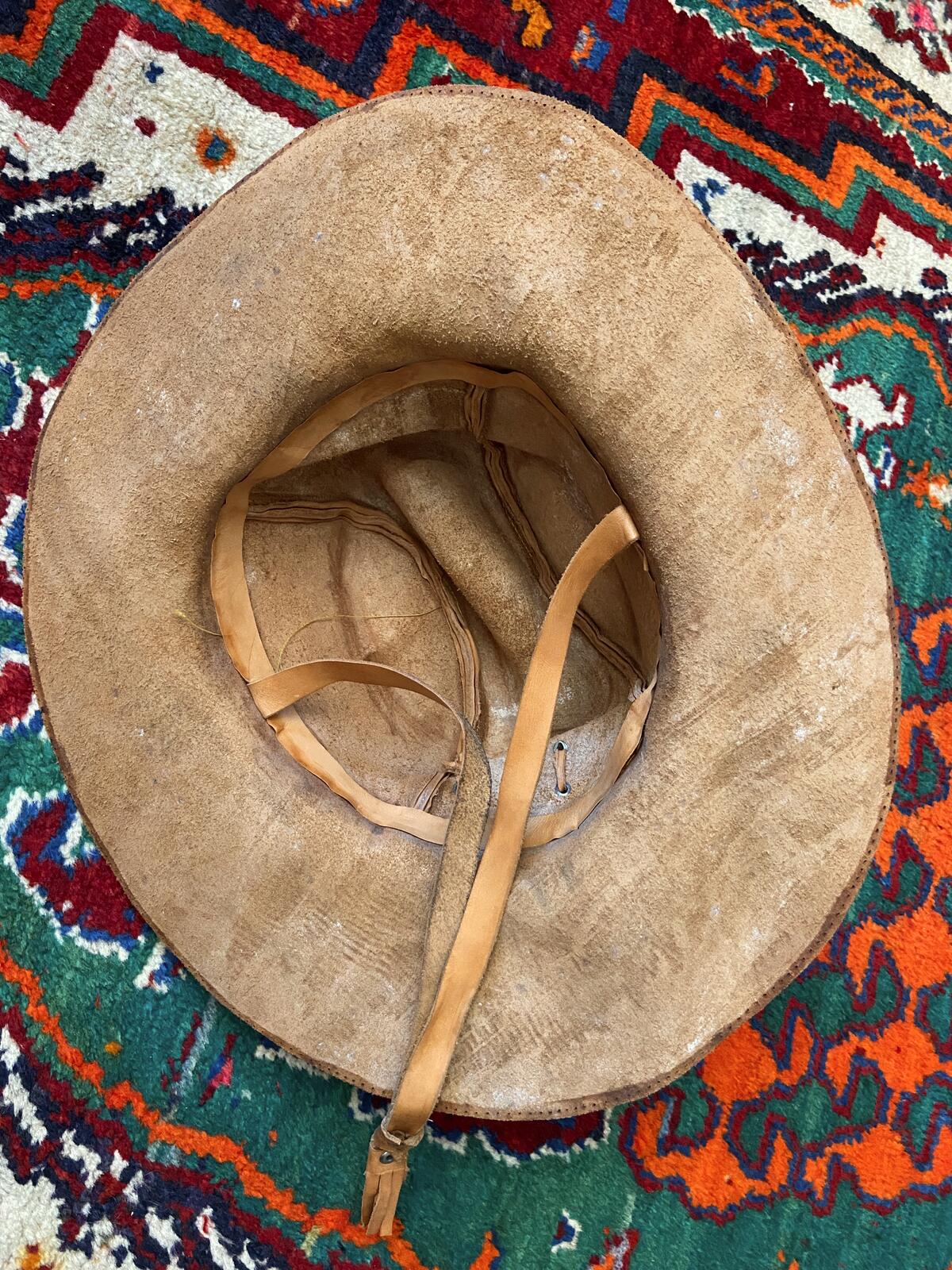Vintage 1970s Hand Tooled Tan Leather Cowboy Hat