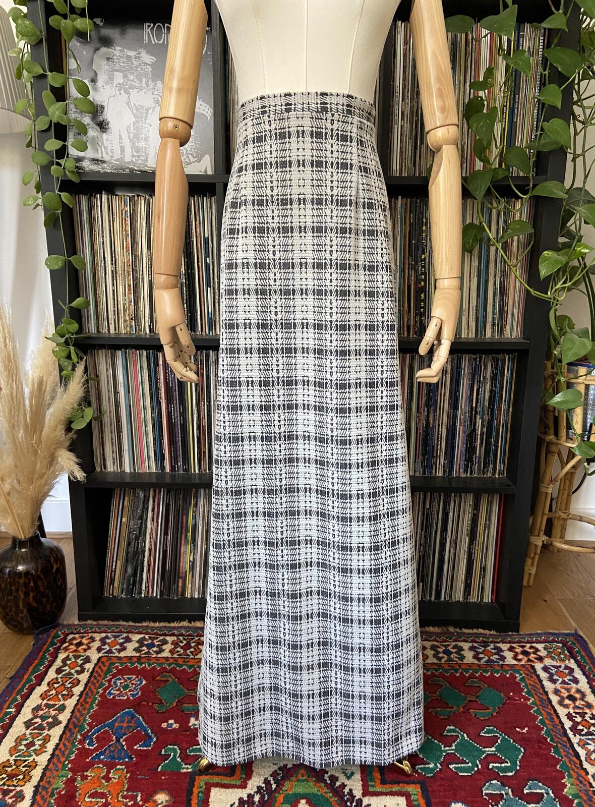 Vintage 1970s Black & White Checked Maxi Skirt