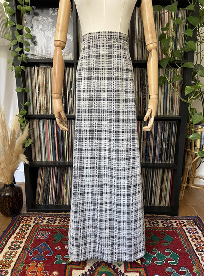 Vintage 1970s Black & White Checked Maxi Skirt
