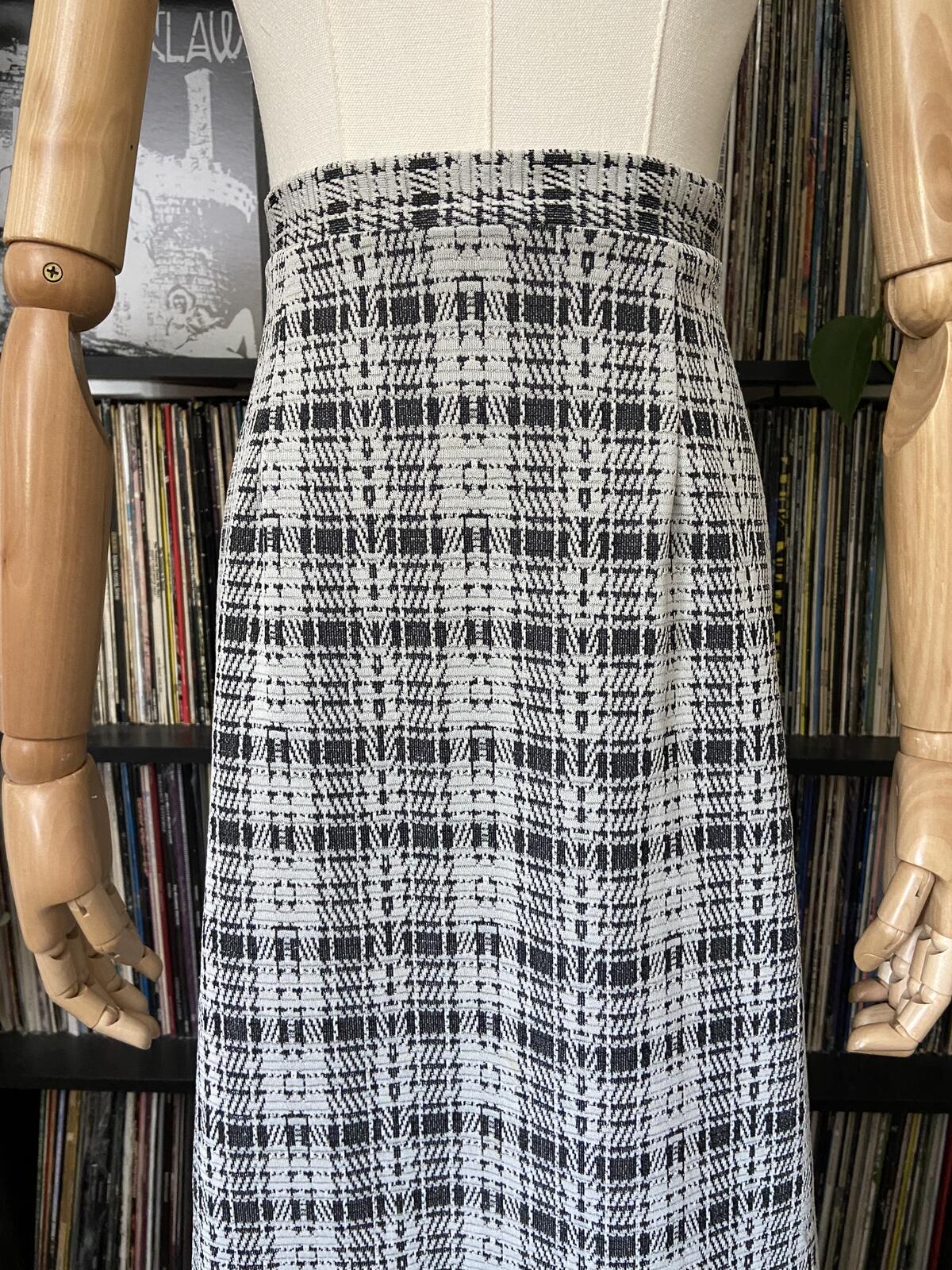 Vintage 1970s Black & White Checked Maxi Skirt